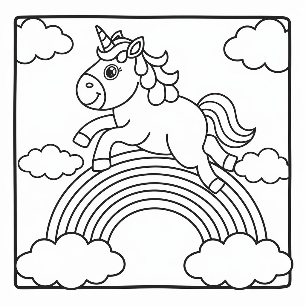 kleurplaat unicorn regenboog printen