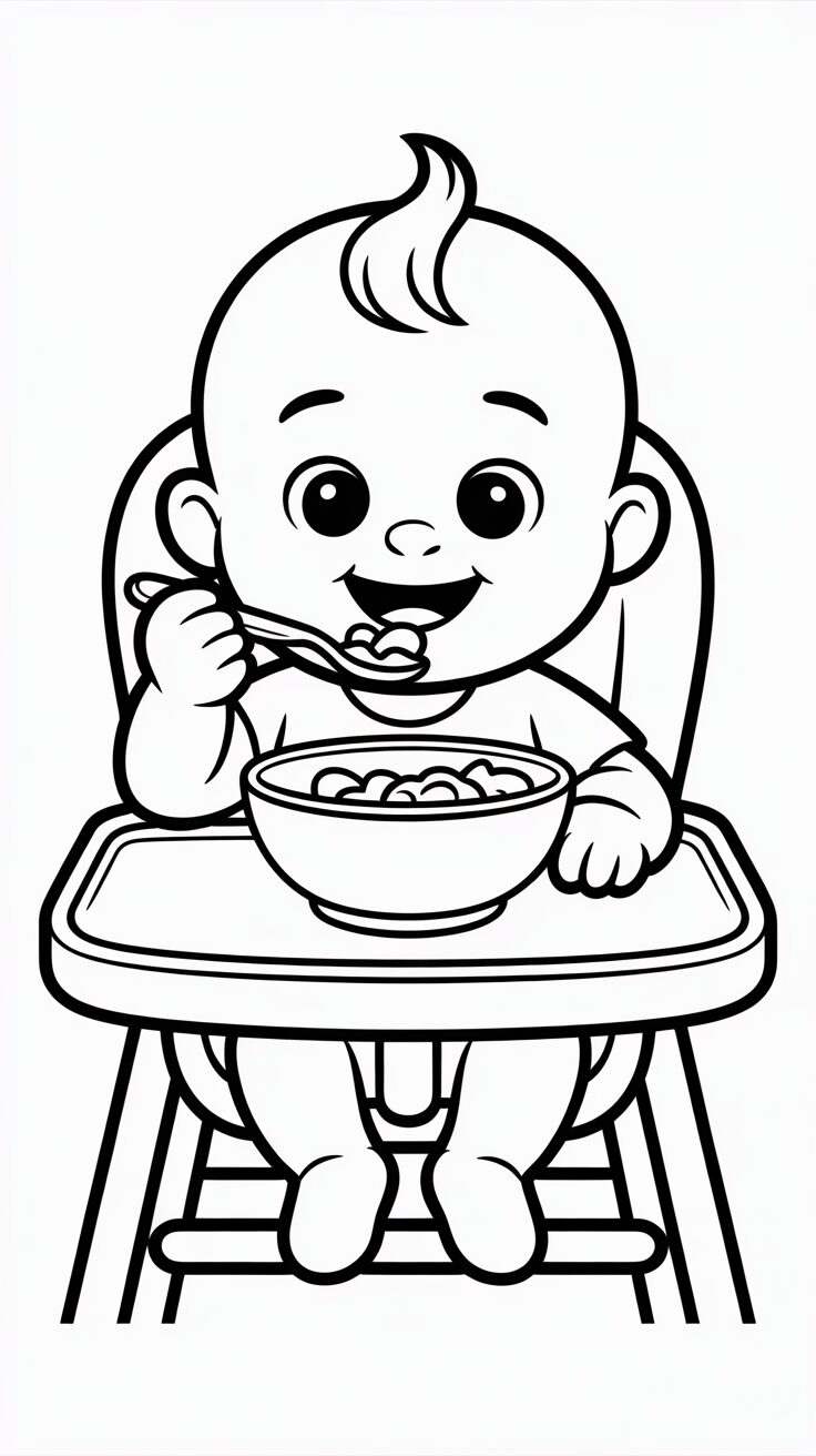 Bébé mangeant coloriage à imprimer gratuitement