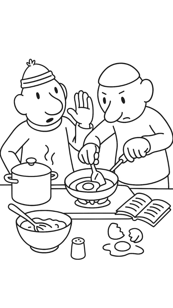 Buurman en Buurman in de keuken kleurplaat