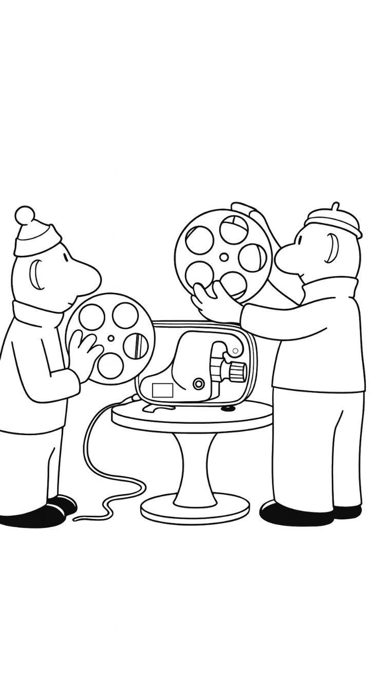 Buurman en Buurman met filmprojector kleurplaat