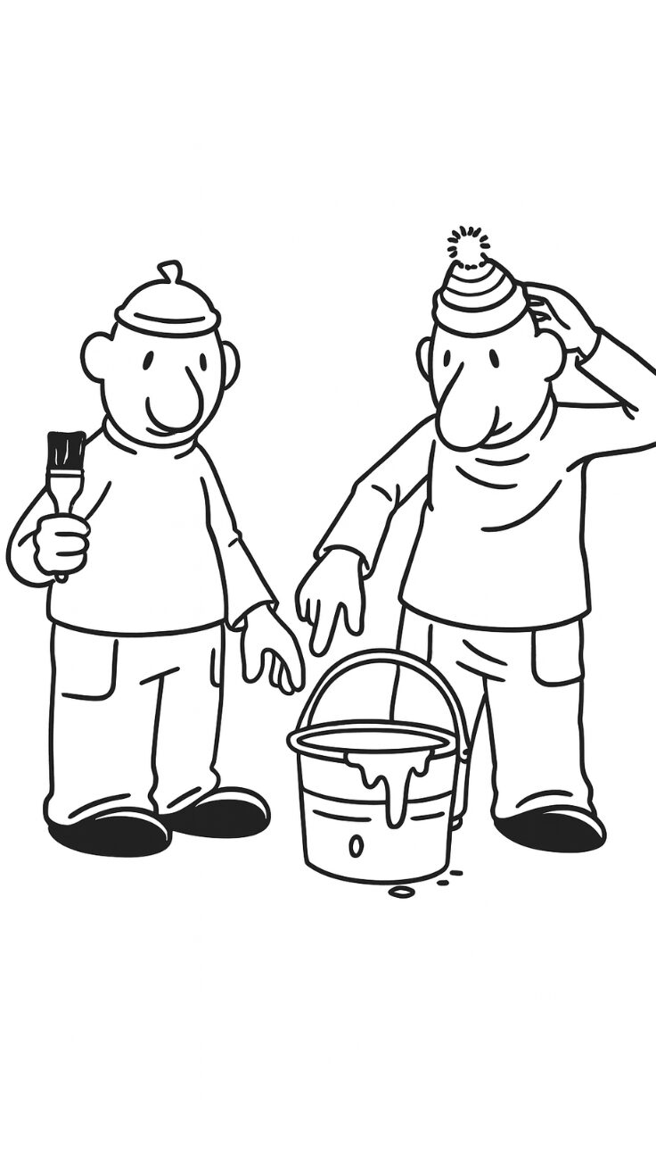 Buurman en Buurman met verfemmer kleurplaat