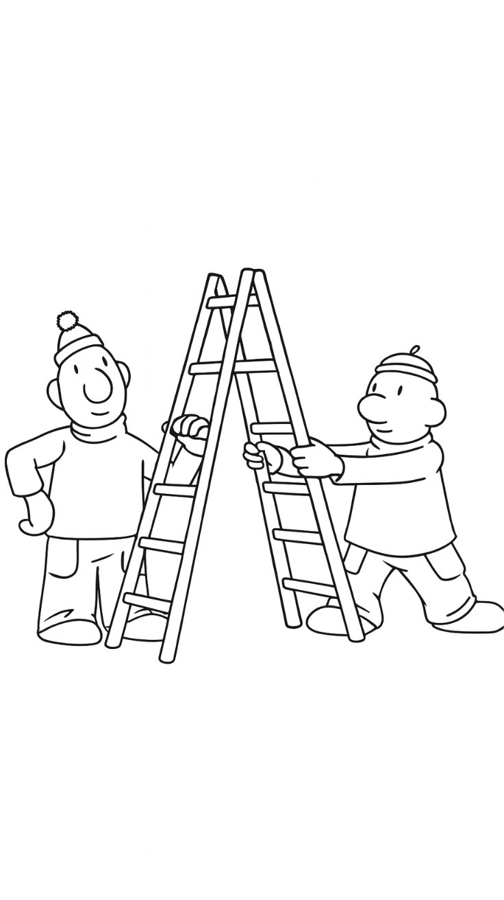 Buurman en Buurman op de ladder kleurplaat