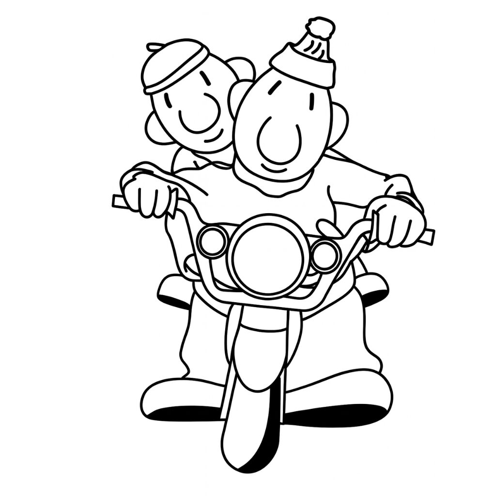Buurman en Buurman op een motor kleurplaat