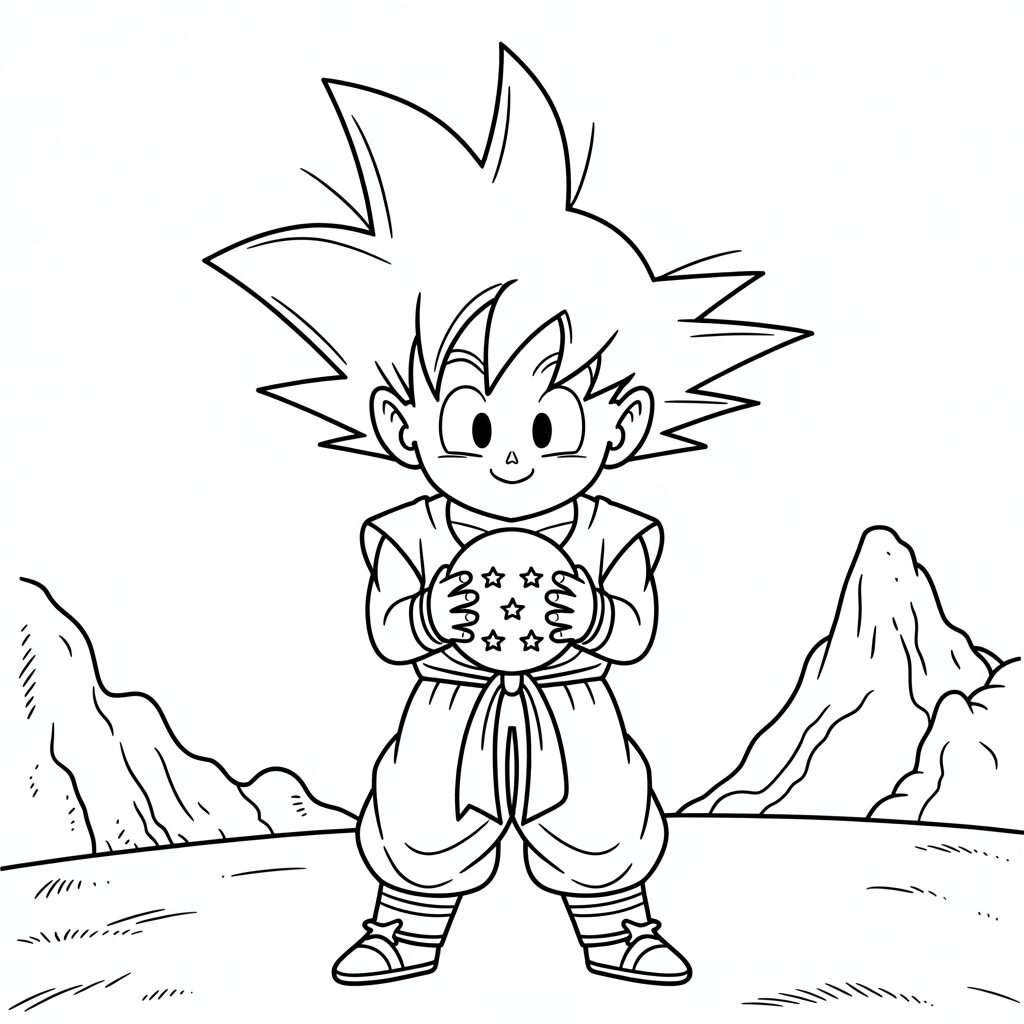 Download kleurplaat Gohan en Dragon Ball