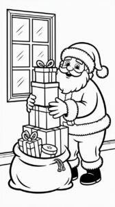 Download nu gratis Kerstman met cadeautjes kleurplaat