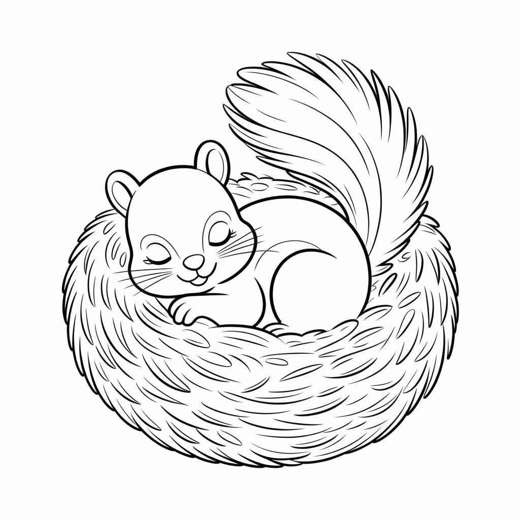 Free Printable Schlafendes Eichhörnchen in einem Nest