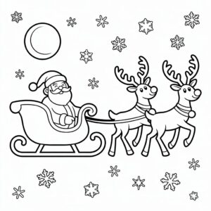 Kerstman met rendieren gratis printen