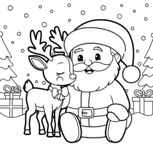 reindeer and santa coloring pages