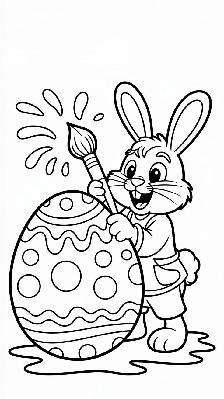 Kleurplaat Paashaas schildert paasei