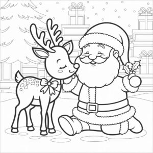 santa and reindeer coloring pages