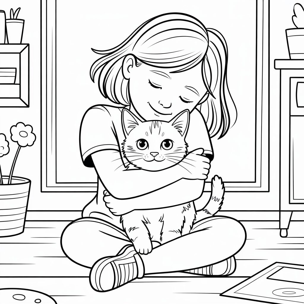 Mädchen mit Haustier Ausmalbild zum Download