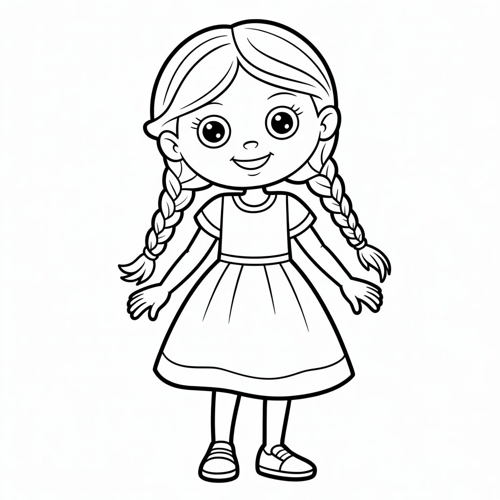 Mädchen mit Zöpfen und Kleid PDF kostenlos