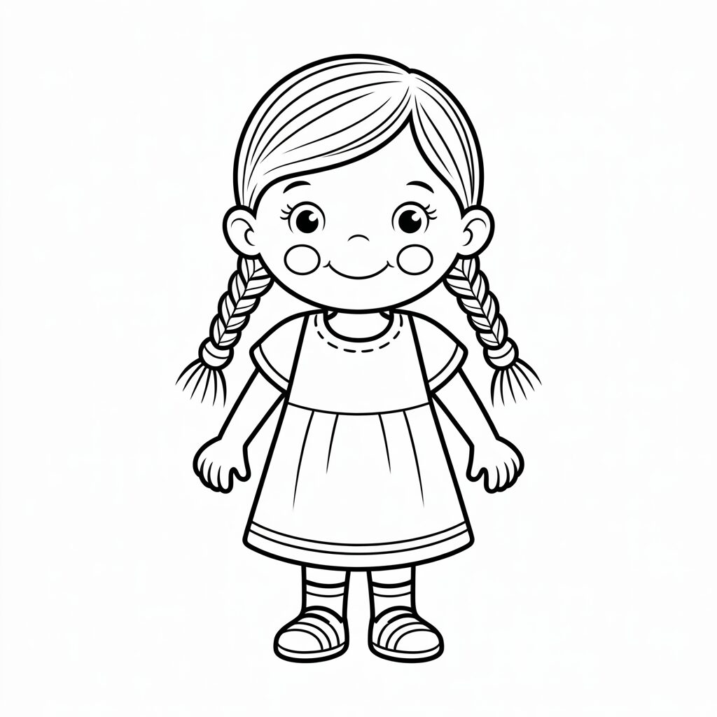 Mädchen mit Zöpfen und Kleid gratis drucken