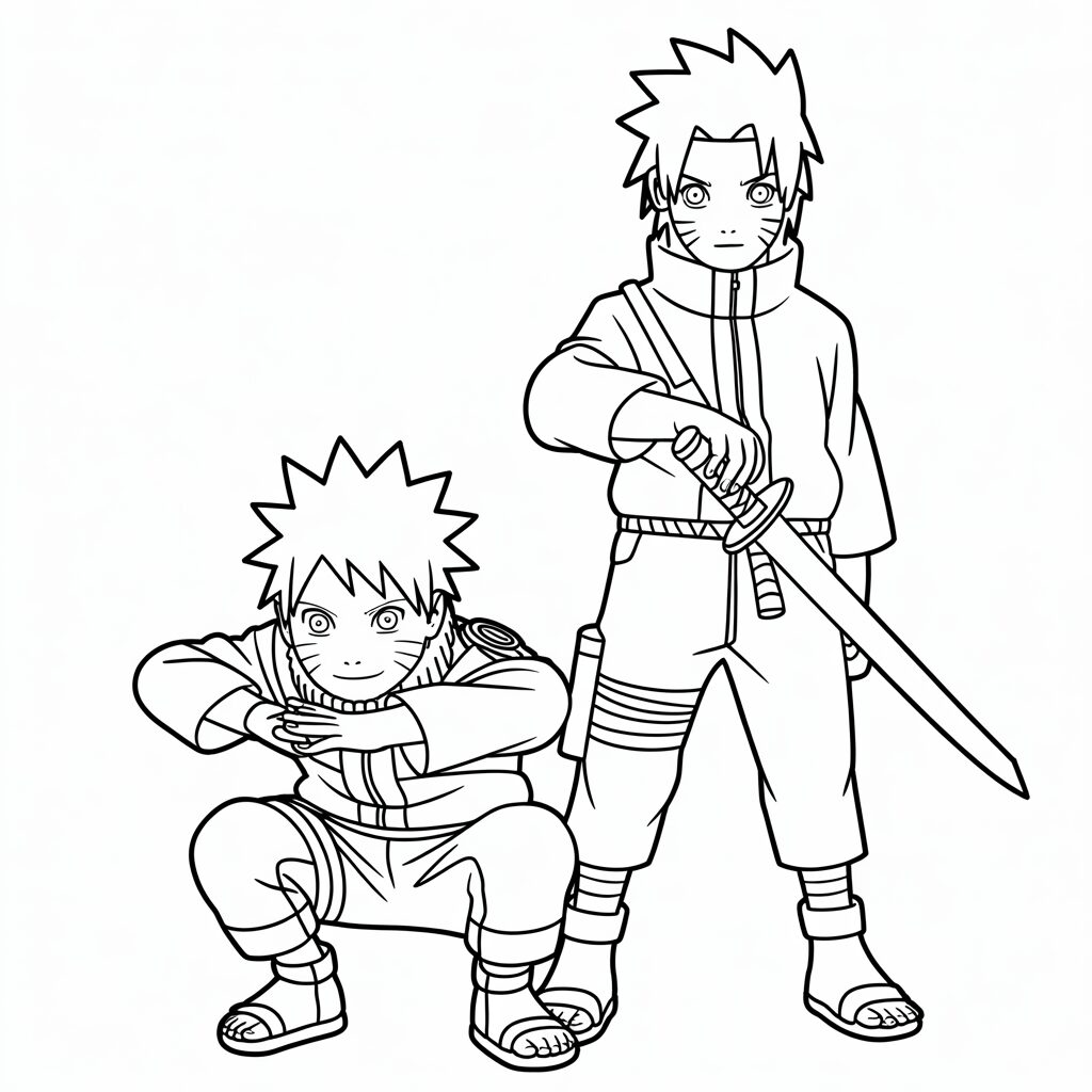 Naruto vs Sasuke kleurplaat om te printen