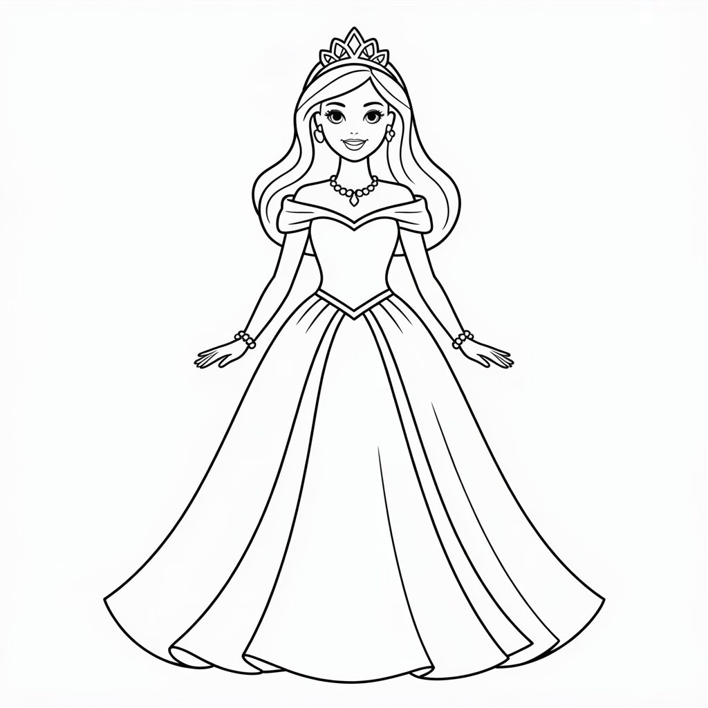 Page à colorier Barbie en robe de soirée gratuite