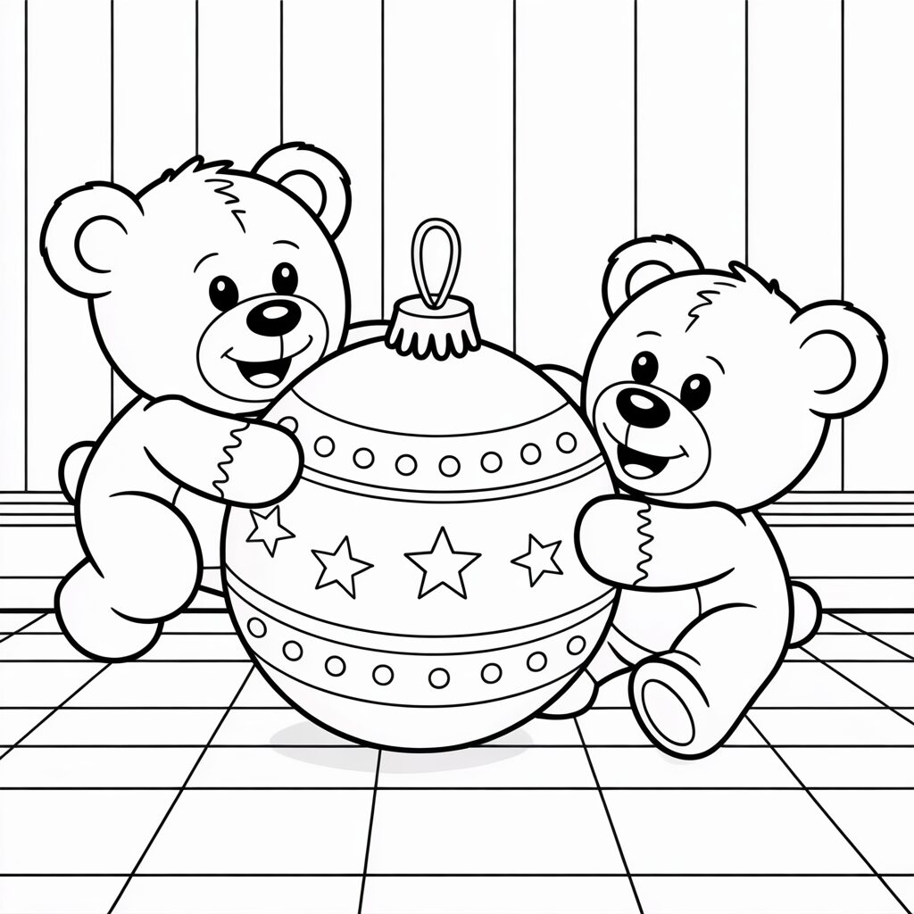 Pallina di Natale con un orsacchiotto da colorare