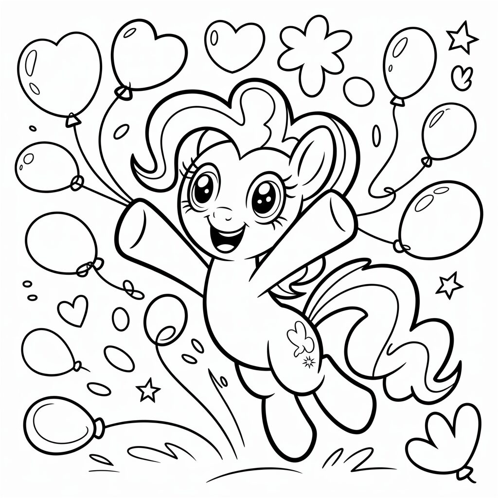 Pinkie feest met ballonnen kleurplaat