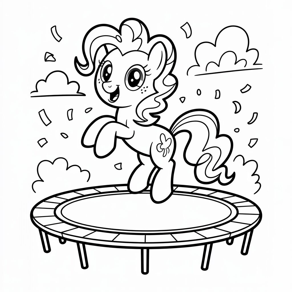 Pinkie op trampoline met confetti tekening