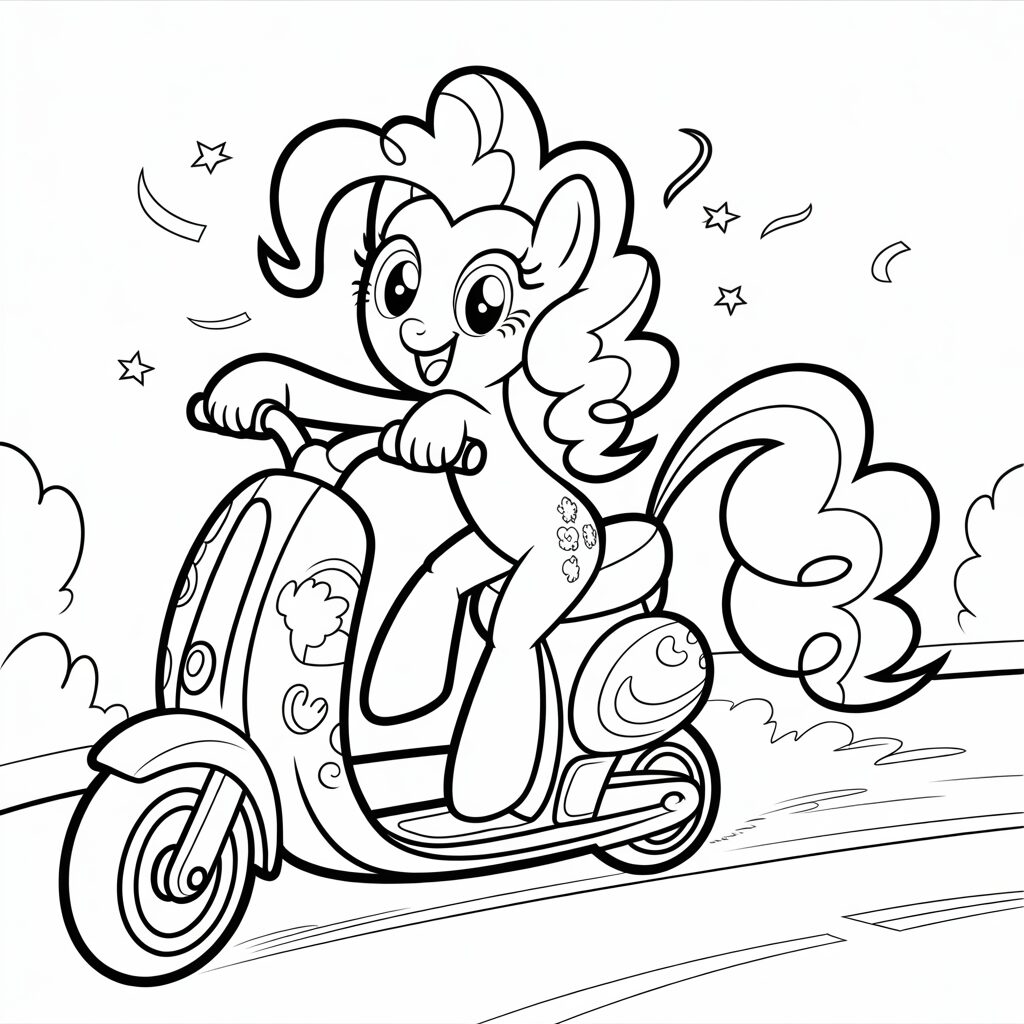 Pinkie rijdt op scooter kleurplaten