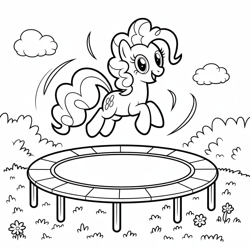 Pinkie springt op trampoline kleurplaten