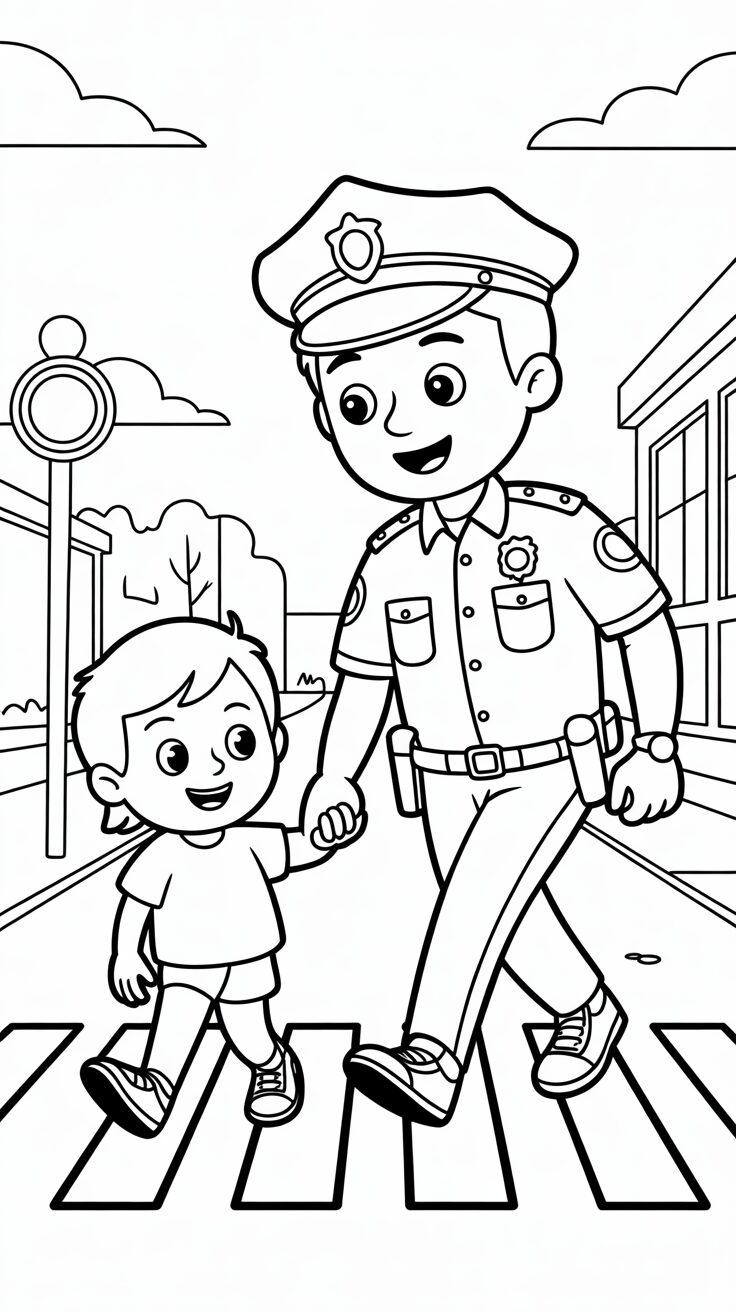 Polizist hilft einem Kind Ausmalbilder PDF