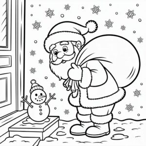 Printbare kleurplaat van Kerstman in de sneeuw – helemaal gratis