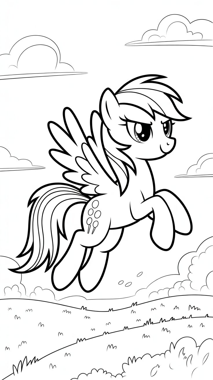Rainbow Dash vliegend boven de heuvels kleurplaat