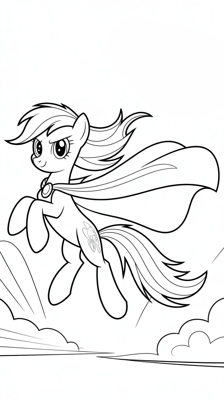 Superheld Rainbow Dash met cape kleurplaat