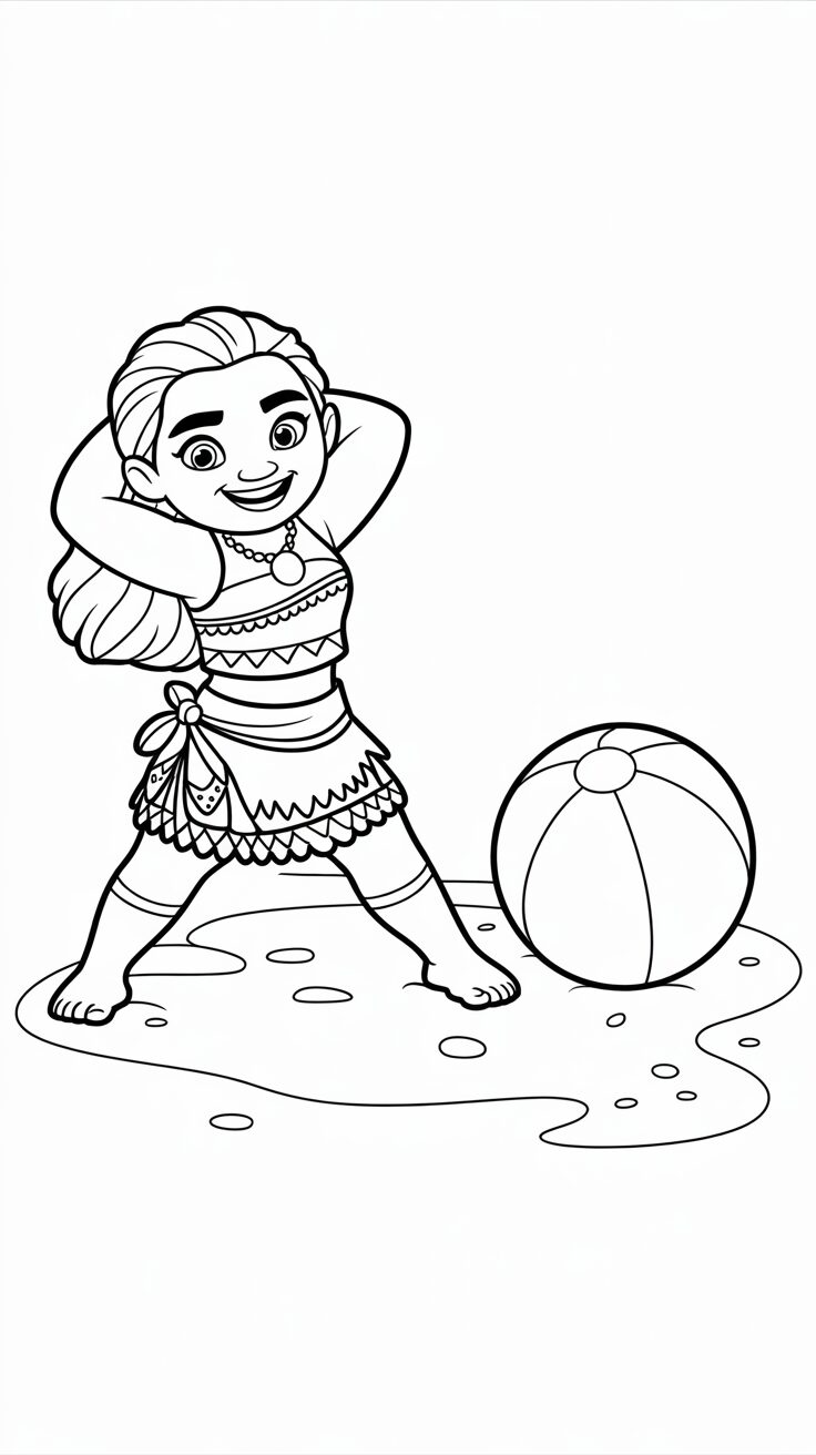 Vaiana in een sportieve outfit gratis printbare kleurplaat