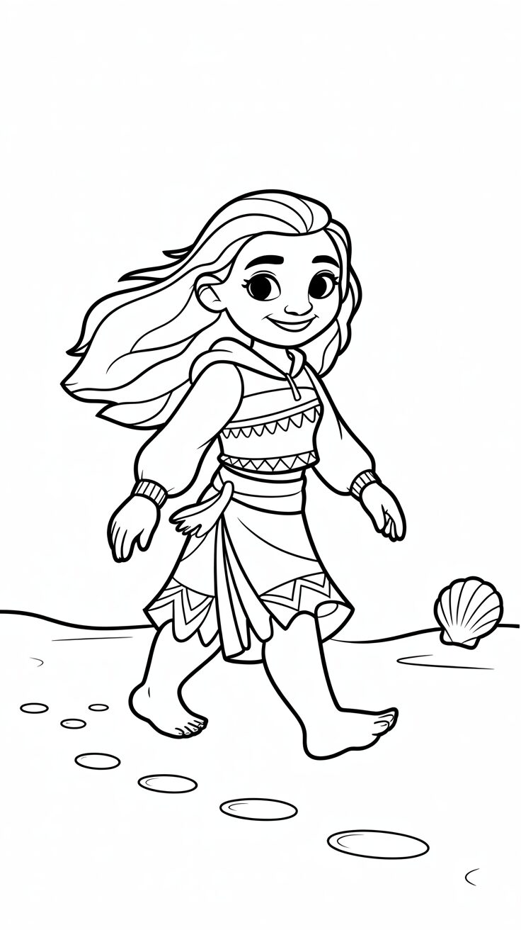 Vaiana in een sportieve outfit kleurplaat gratis