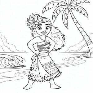 Vaiana in traditionele kleding kleurplaat downloaden