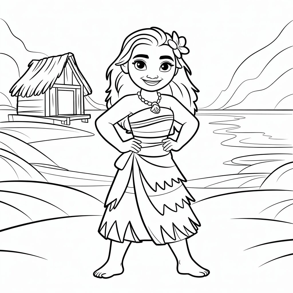 Vaiana in traditionele kleding kleurplaat gratis