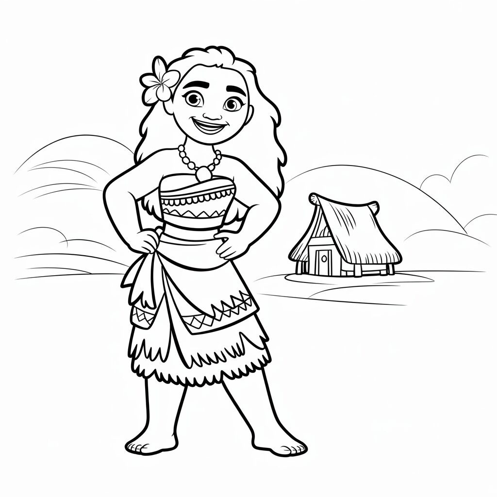 Vaiana in traditionele kleding kleurplaat printen