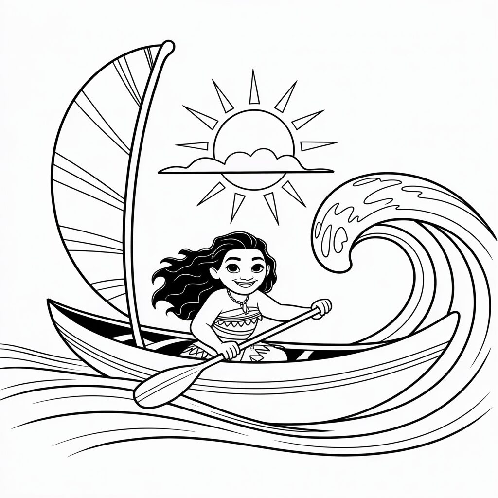Vaiana op haar zeilboot kleurplaat downloaden