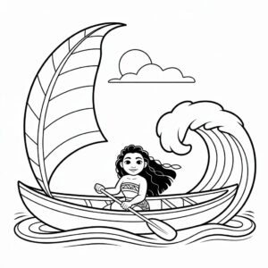 Vaiana op haar zeilboot kleurplaat gratis