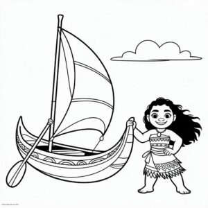 Vaiana op haar zeilboot kleurplaat printen