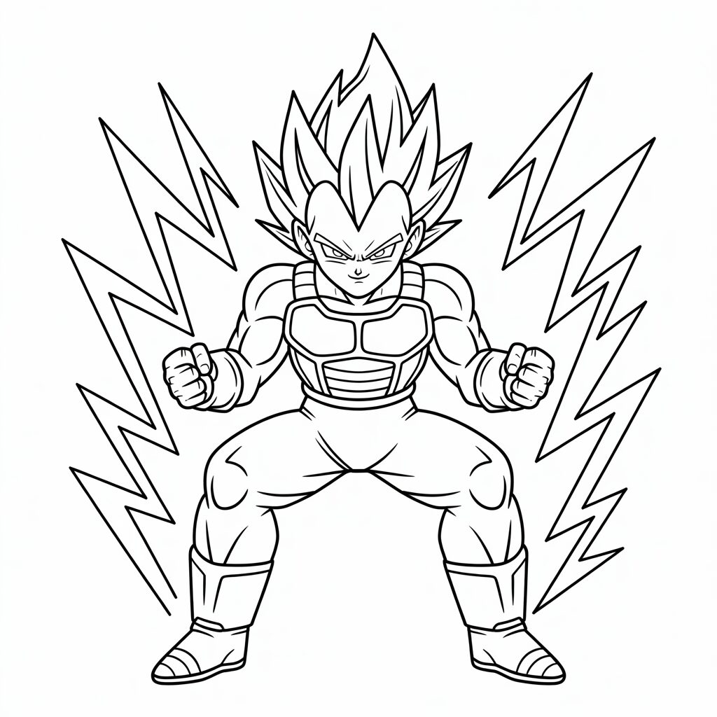 Vegeta in gevechtshouding kleurplaat gratis