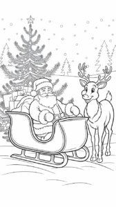 kerstman met slee en rendieren kleurplaat