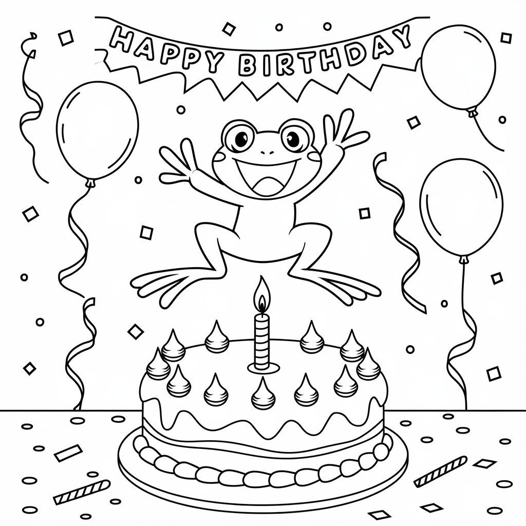 kikker viert feest kleurplaat