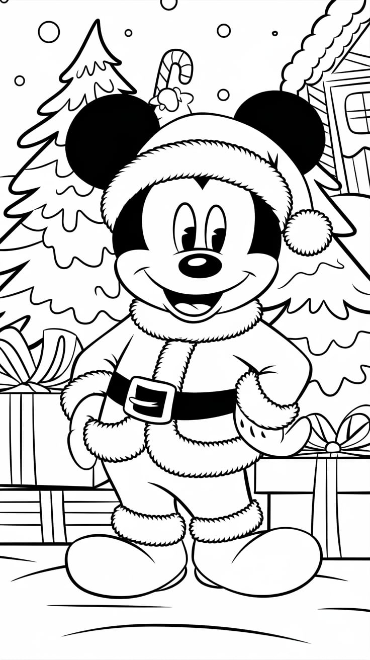 kleurplaat mickey mouse kerst