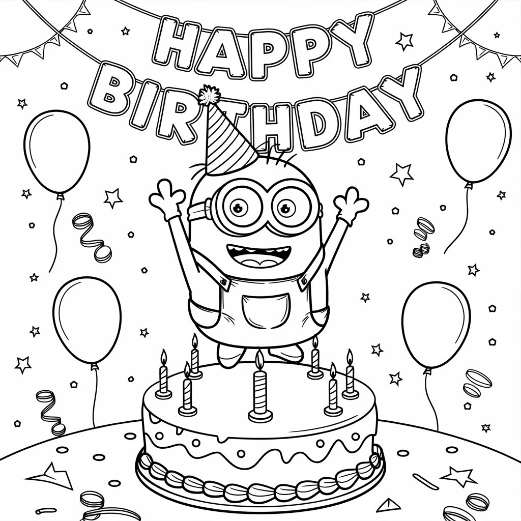 kleurplaat minions feest