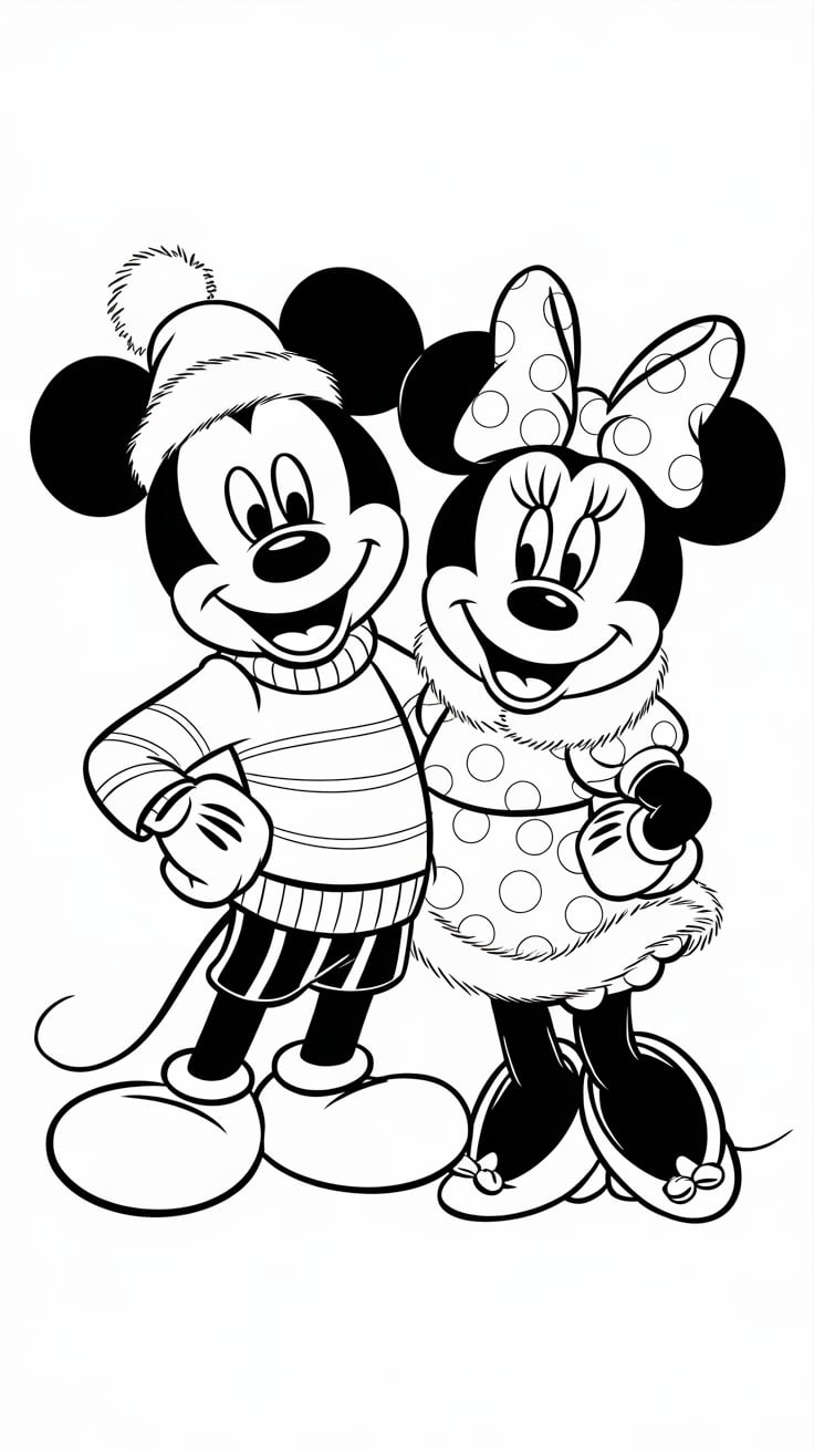 kleurplaat minnie en mickey mouse