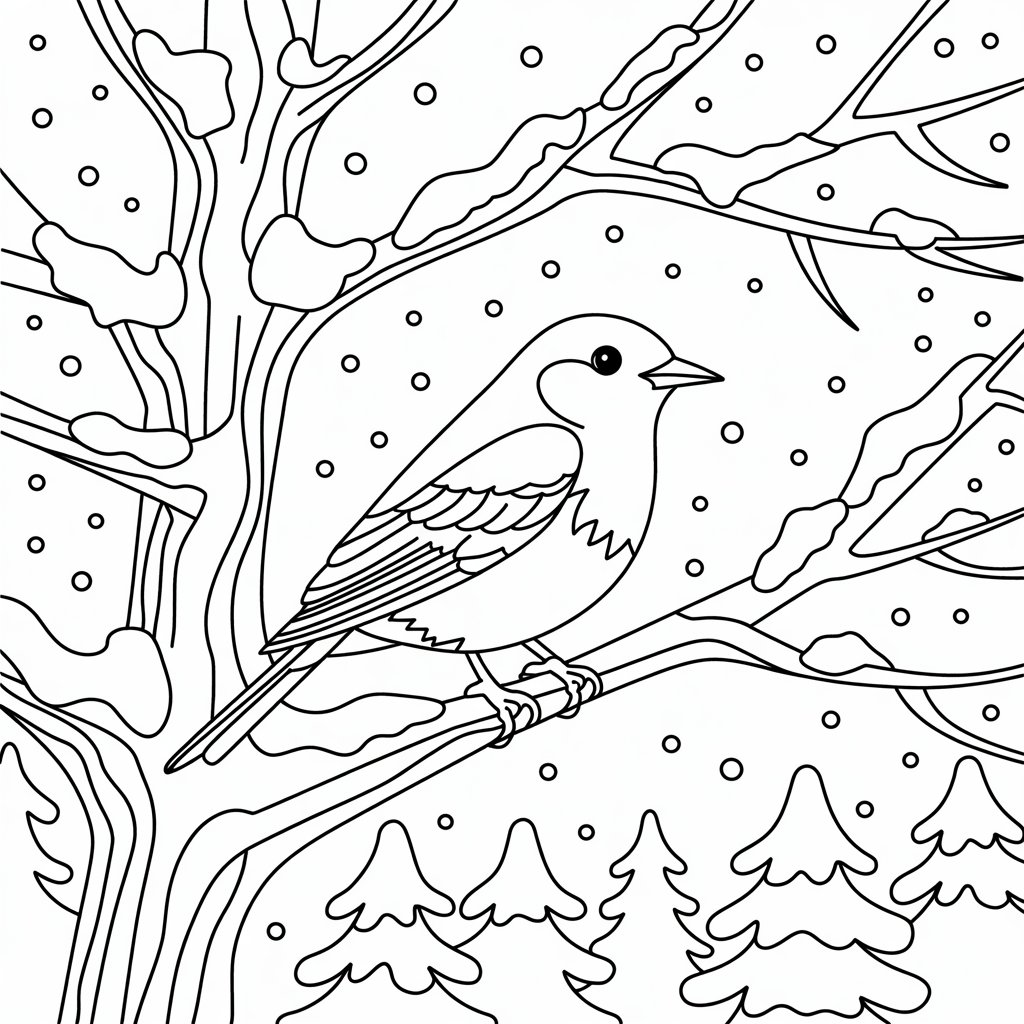 kleurplaat vogels in de winter