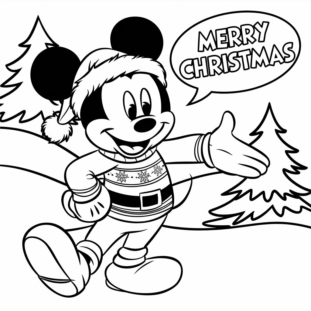 mickey mouse kerst kleurplaat