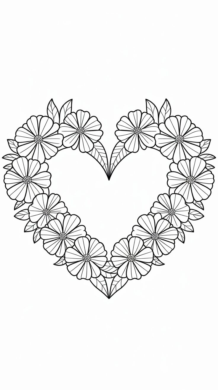 Blumenherz Ausmalbild kostenlos zum Download