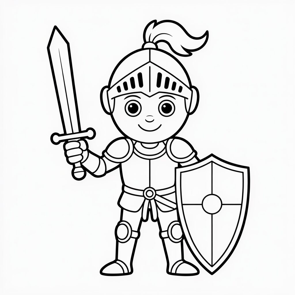 Jonge ridder kleurplaat met klassiek schild