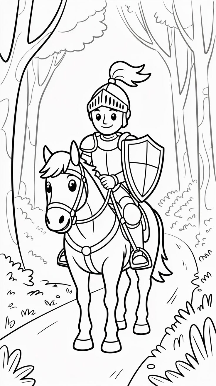 Jonge ridder verkent het bos te paard