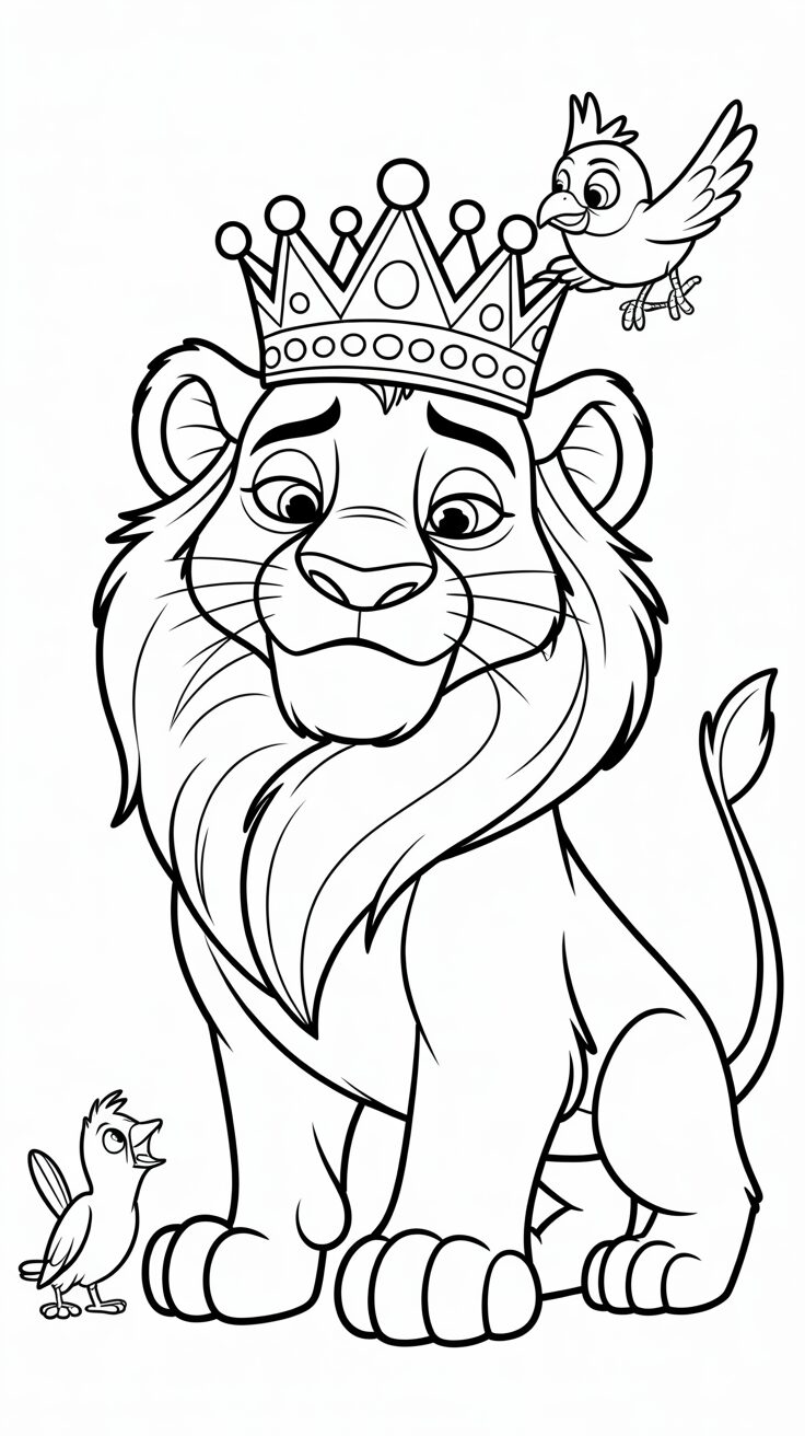 King Simba met vogels op zijn kroon