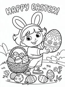 Kleurplaat Dora met Paasmandje