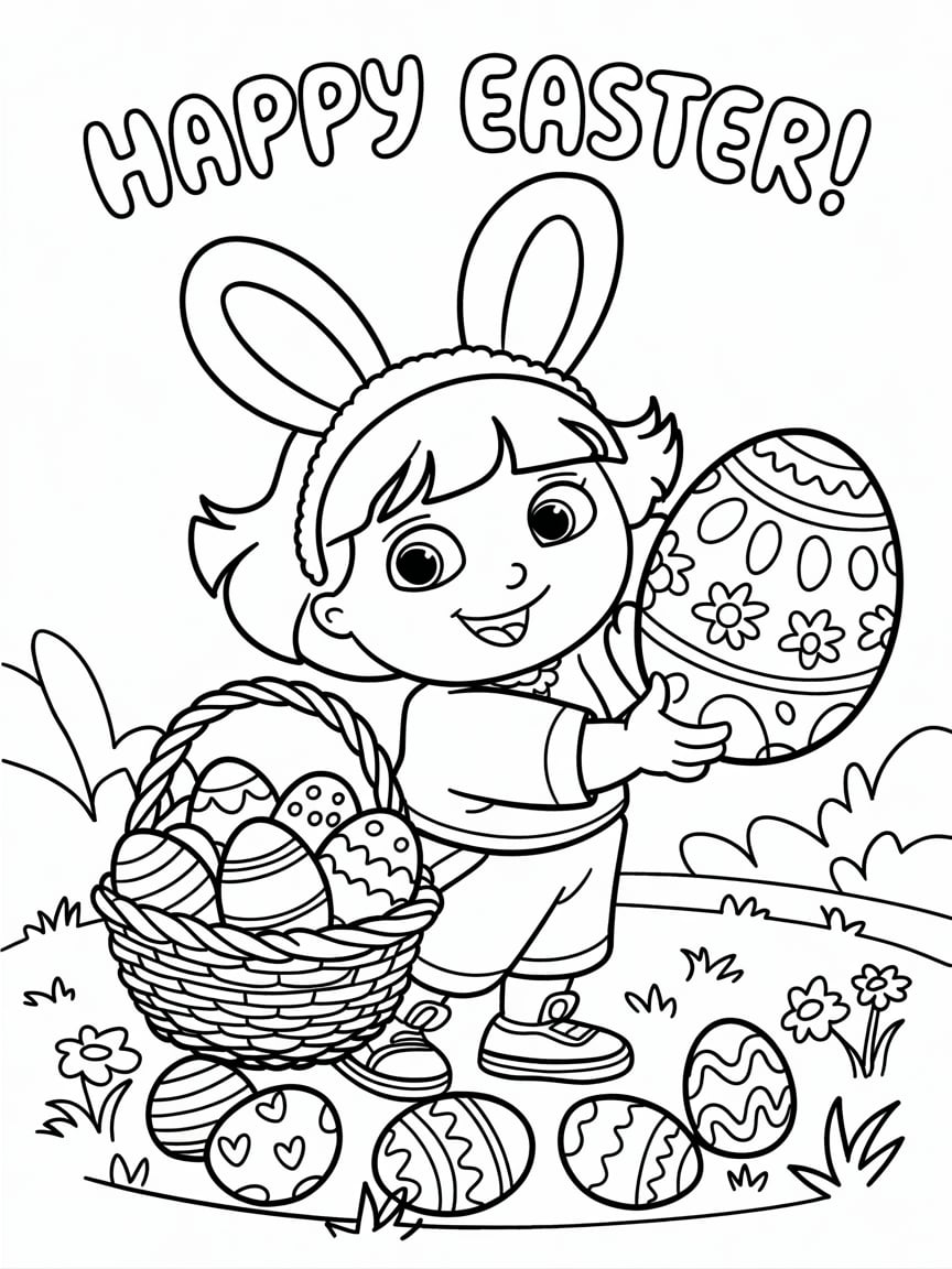 Kleurplaat Dora met Paasmandje